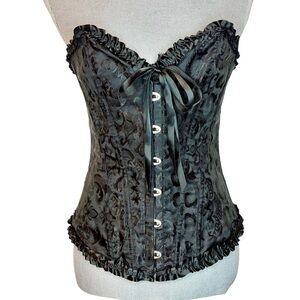 Black Brocade Lace-Up Corset Top